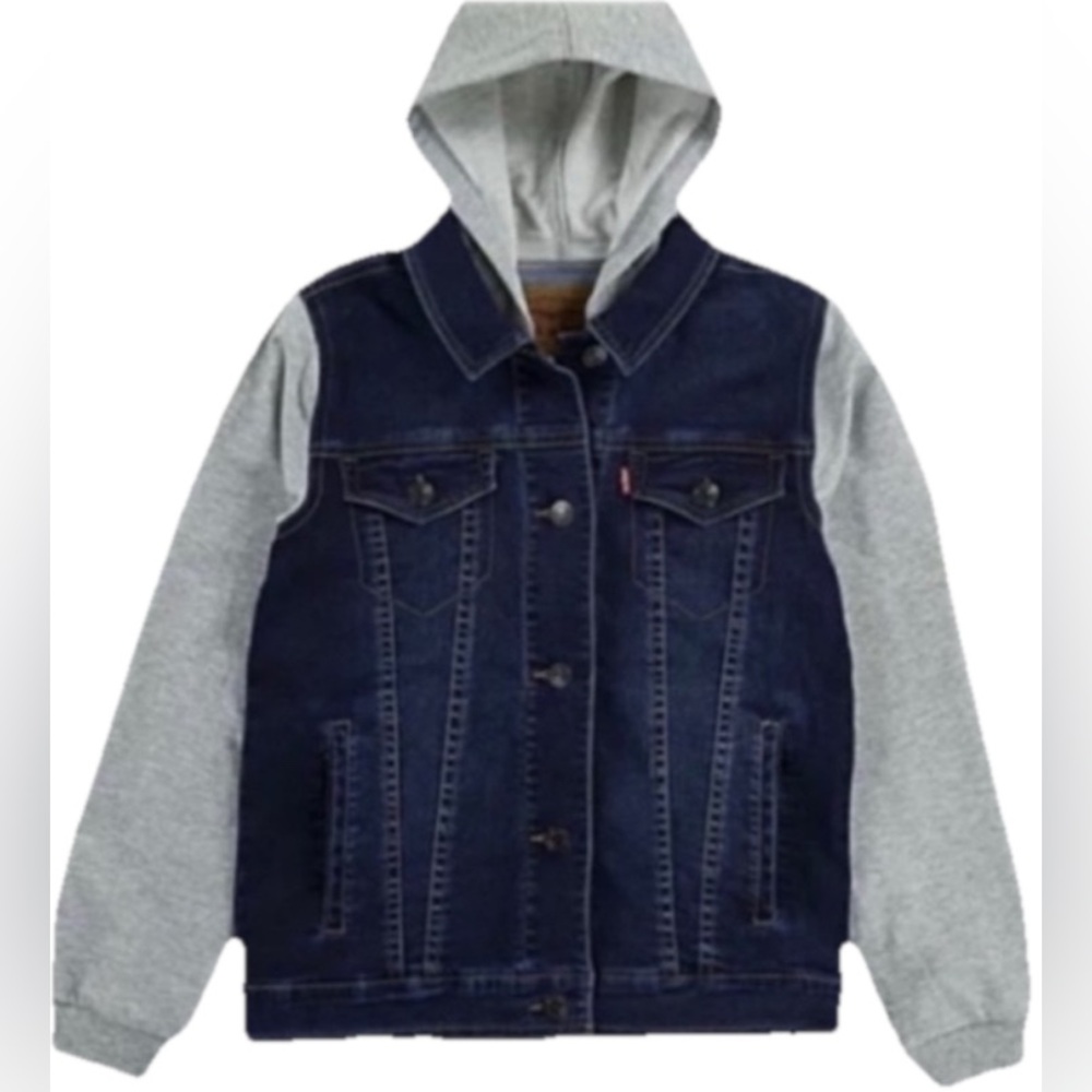 Levi’s Boys 8-20 Hooded Trucker Jacket Blue Denim Size Large NWT